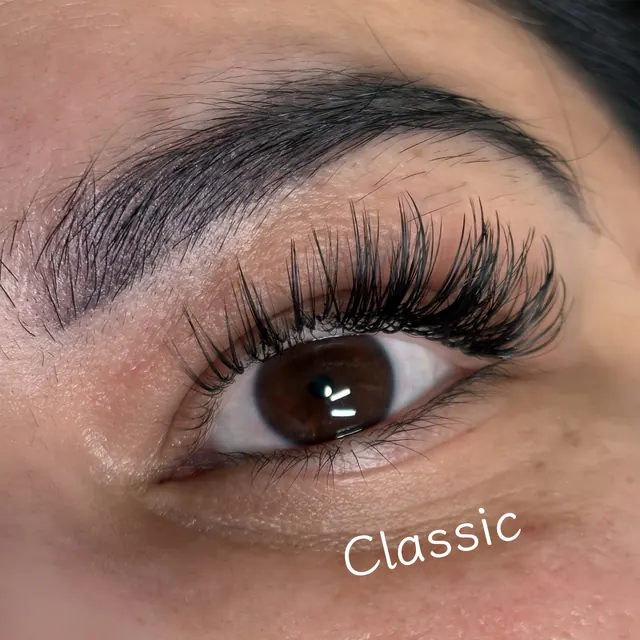 Classic lash extensions, one extension on each natural lash